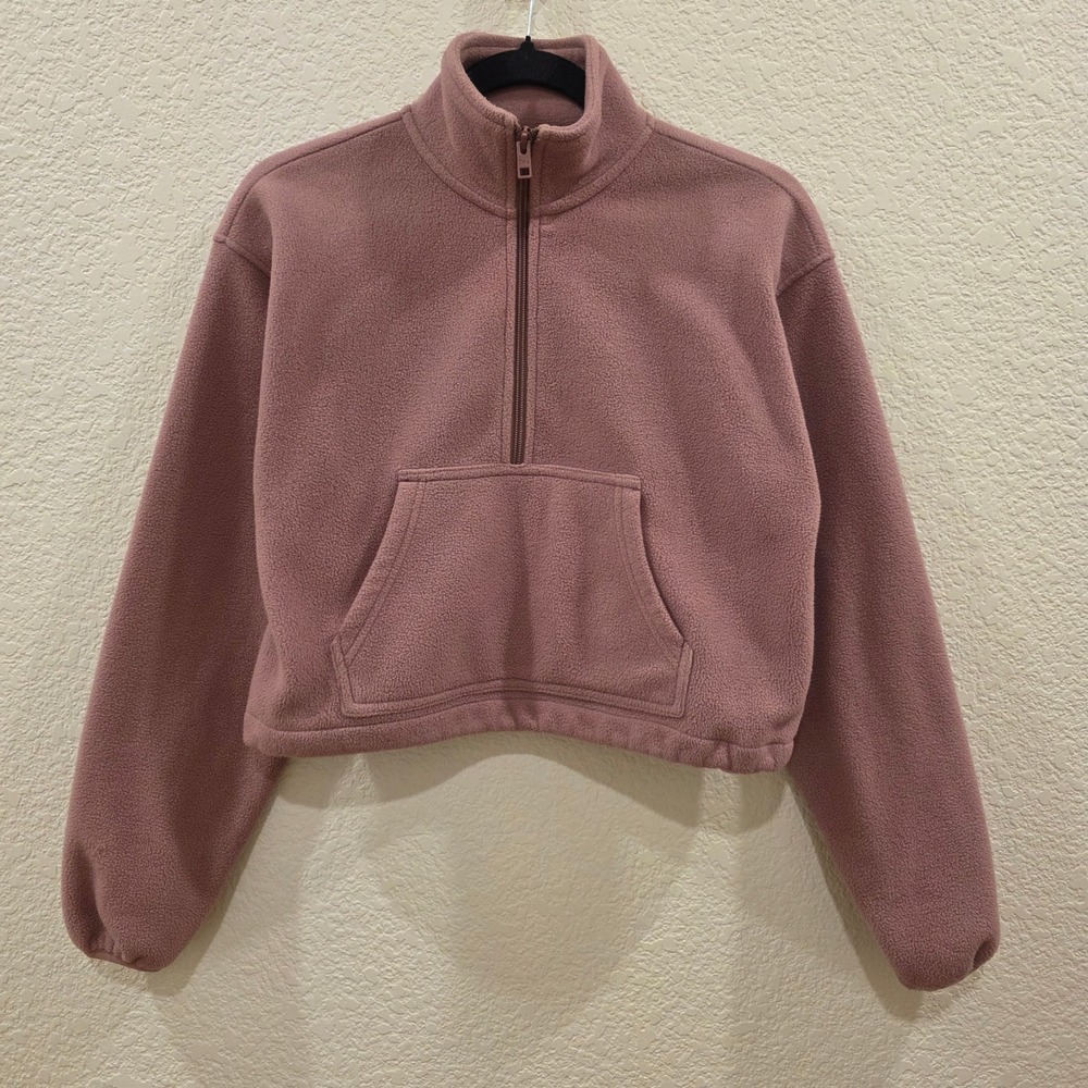 Tna Aritzia Polar Fleece Quarter Zip Cropped Pullover Mauve XS Layering Pastel